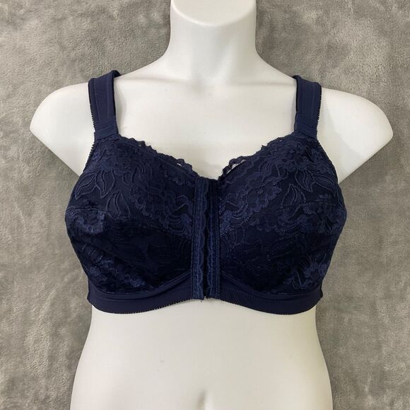 ASHLEY STEWART Bra 38D Full Coverage Front Close adj shoulder Navy Lace Posture - Picture 1 of 8